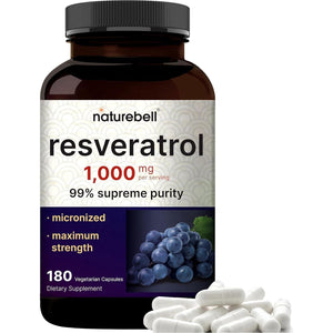 Naturebell Resveratrol Supplement 1000Mg per Serving, for Healthy Aging, Brain & Heart Support 180 Capsules