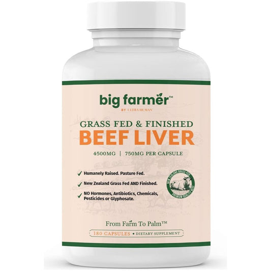 BIG FARMER Beef Liver - 180 Capsules - 100% Grass Fed & Finished Beef Liver - Suppviv