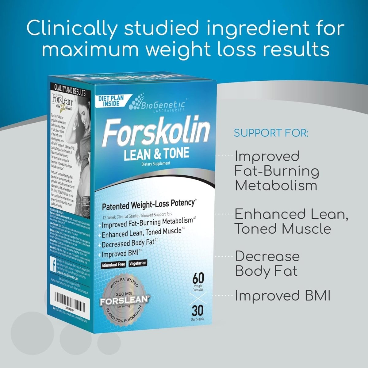 Biogenetic Labs Forskolin Lean & Tone - Weight Loss Pills 60 Capsules - Suppviv