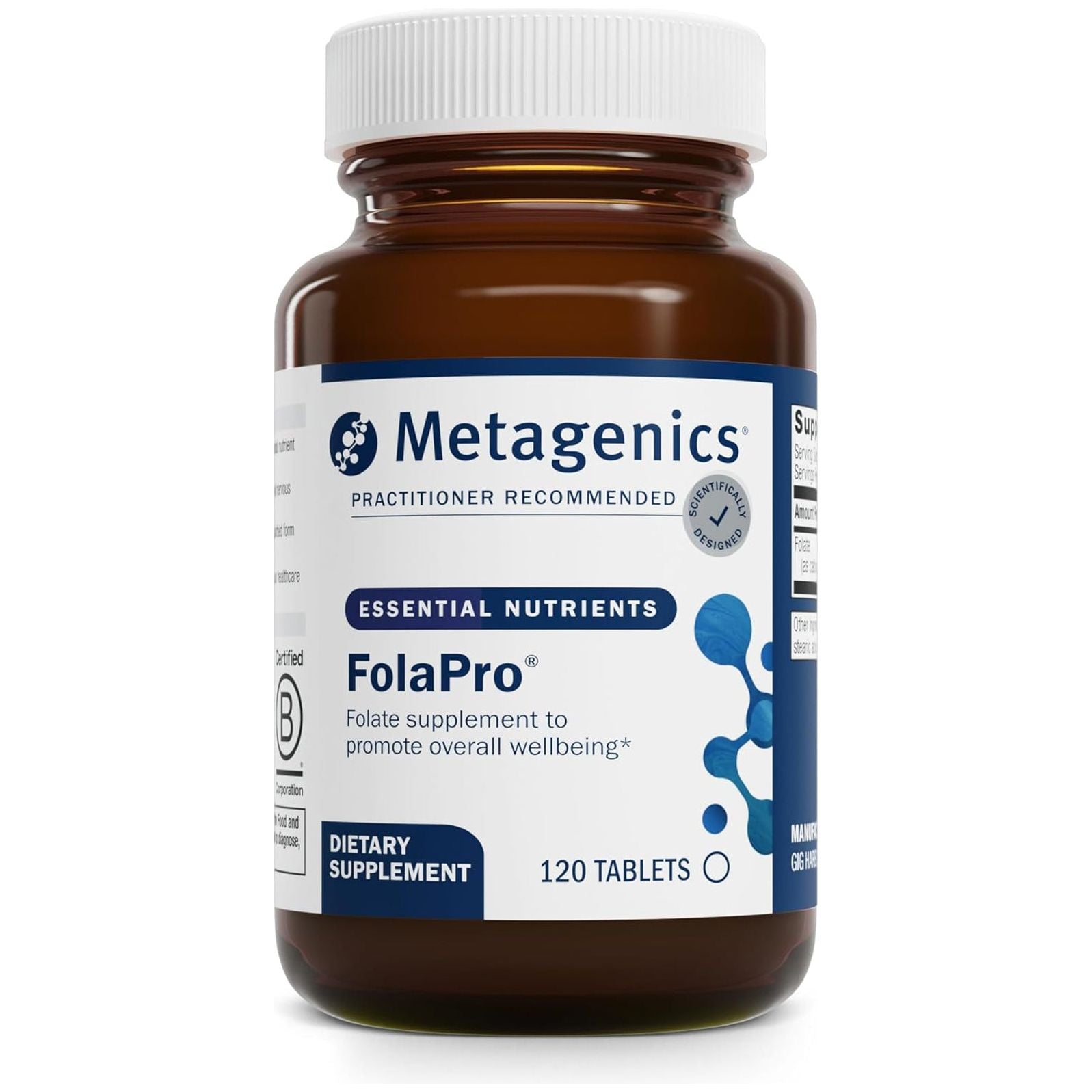 Metagenics Folapro - 1,330 Mcg DFE Methylated Folate Supplement - Hormone Support* - 120 Tablets