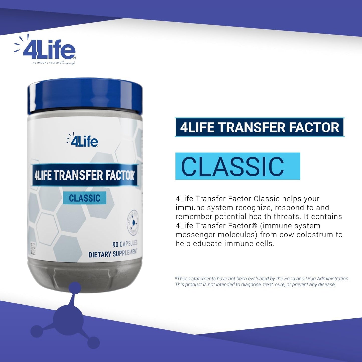 4Life Transfer Factor Classic -With Cow Colostrum for Enhanced Immune Response, Recognition, and Memory - 90 Veggie Capsules