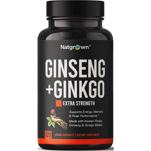 Natgrown Panax Ginseng & Ginkgo Biloba Supplement - Supports Memory Focus & Brain Function - 120 Count