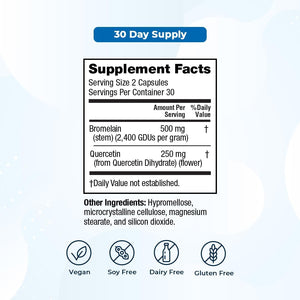 Vitamedica Bromelain & Quercetin Supplement for Immunity, Joint Support, Inflammation and Muscle Recovery 30 Servings