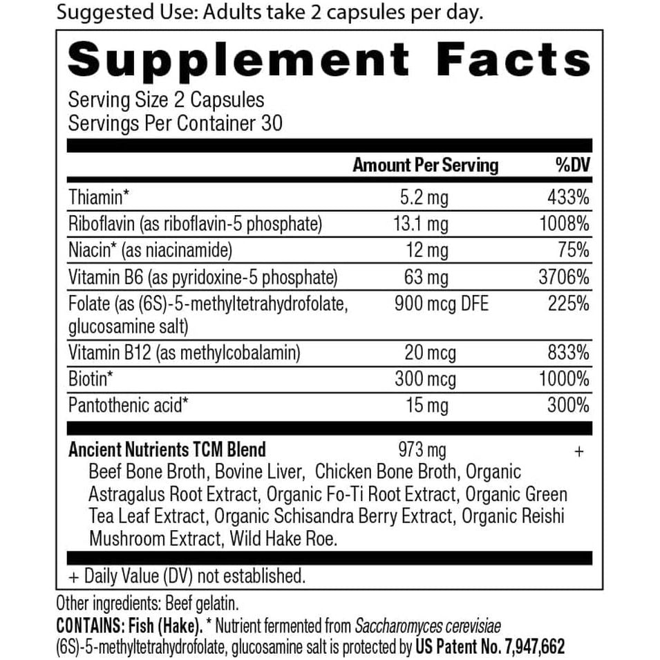 Ancient Nutrition Vitamin B Complex Supplement, Supports Healthy Energy Levels, 60 Capsules