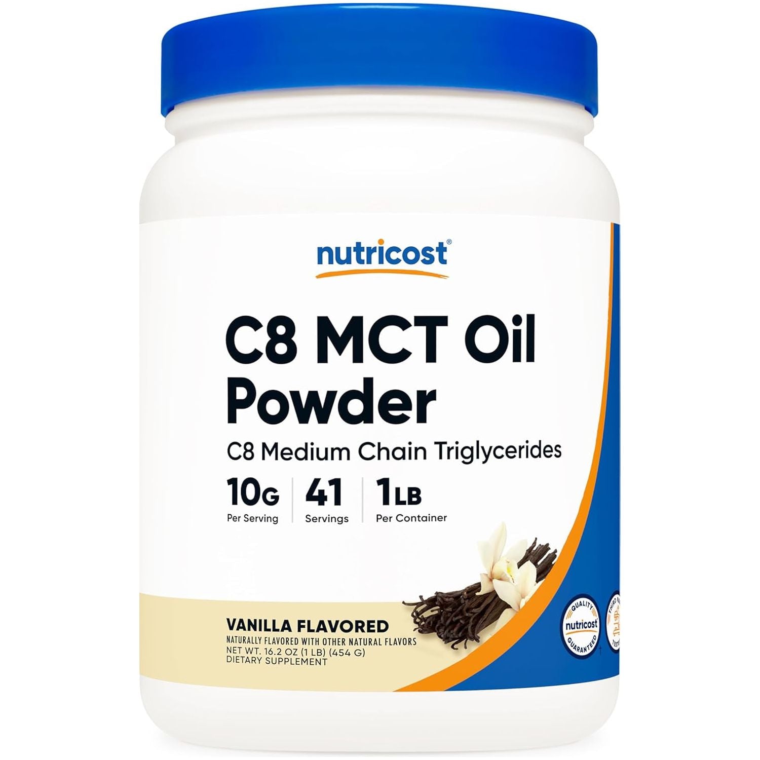 Nutricost C8 MCT Oil Powder 1LB (16Oz) Vanilla Flavor - 95% C8 MCT Oil Powder, Best for Keto Diets, Non-Gmo, Gluten Free
