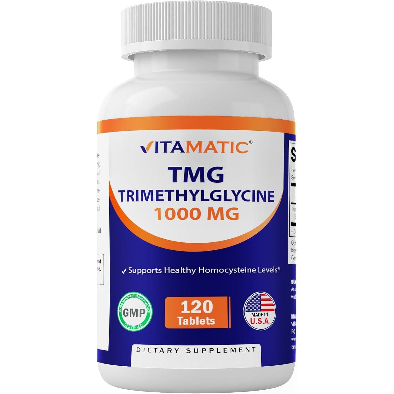 Vitamatic TMG Supplements 1000Mg - Trimethylglycine - Betaine Anhydrous - 120 Servings - Non-Gmo & Gluten Free