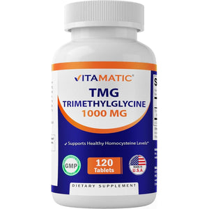 Vitamatic TMG Supplements 1000Mg - Trimethylglycine - Betaine Anhydrous - 120 Servings - Non-Gmo & Gluten Free