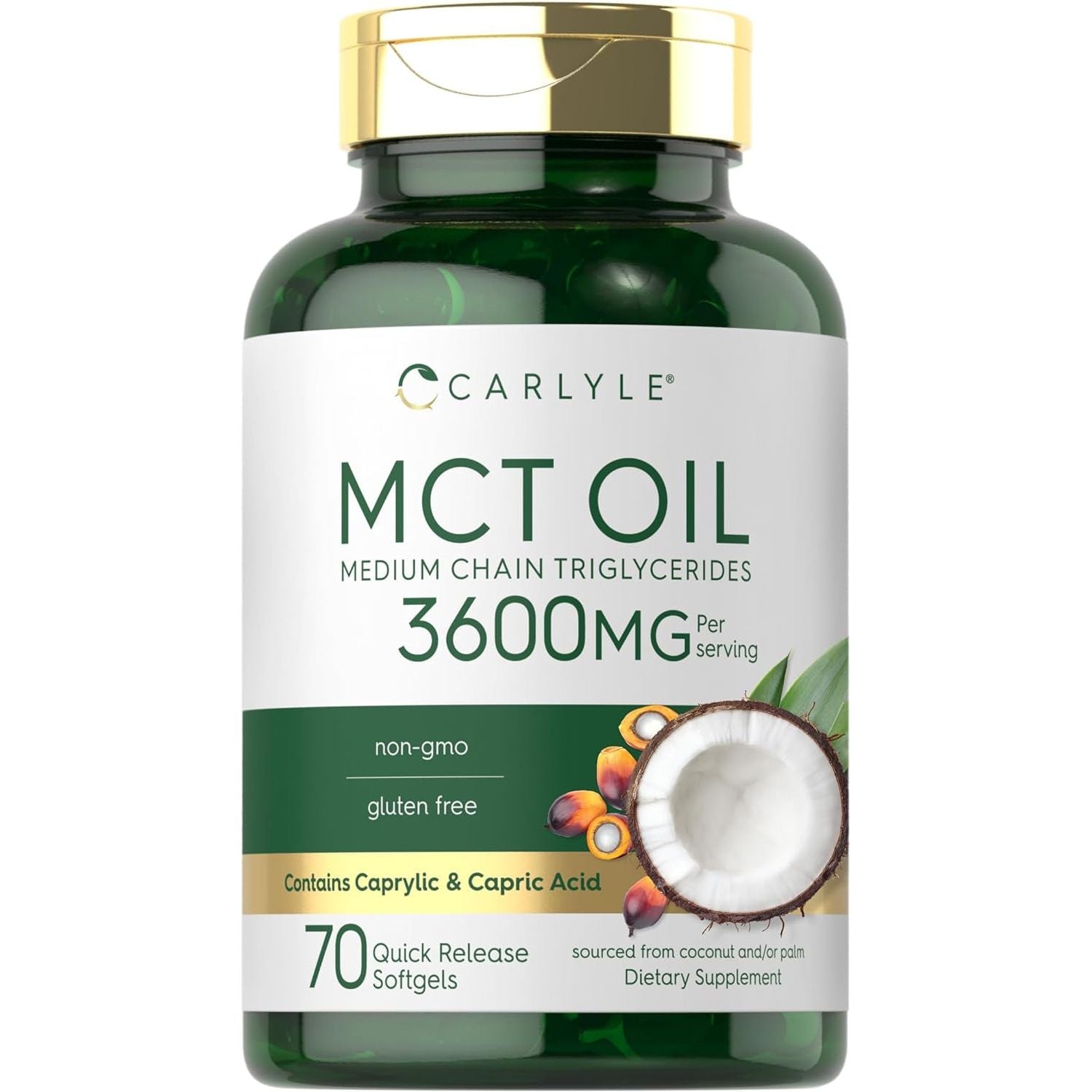 Carlyle MCT Oil Capsules 3600 Mg | 70 Softgels | Keto Coconut Oil Pills | Non-Gmo & Gluten Free Supplement