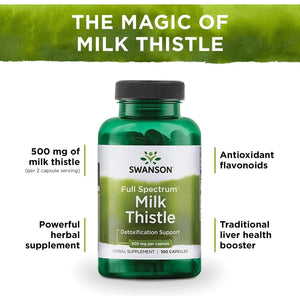 Swanson Milk Thistle - Natural Formula Helping to Maintain Overall Health & Wellbeing-(100 Capsules, 500Mg Each)