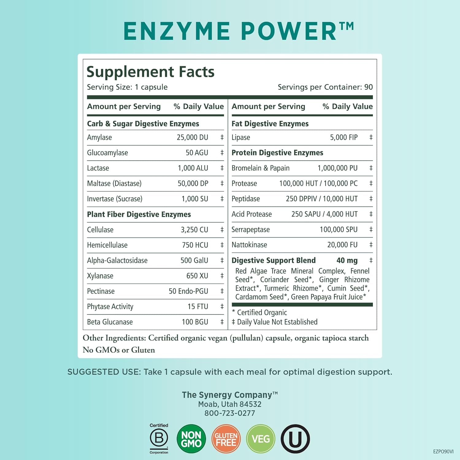 PURE SYNERGY Enzyme Power | Digestive Health Enzymes with Nattokinase, Bromelain, and Serrapeptase (90 Capsules)