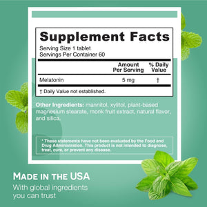EZ Melts Dissolvable Melatonin, 5 Mg, Sugar-Free, 2-Month Supply, Cool Mint-Flavored