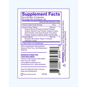 Love Wellness Sparkle Fiber | Fiber Supplement with Digestive Enzymes 90 Count