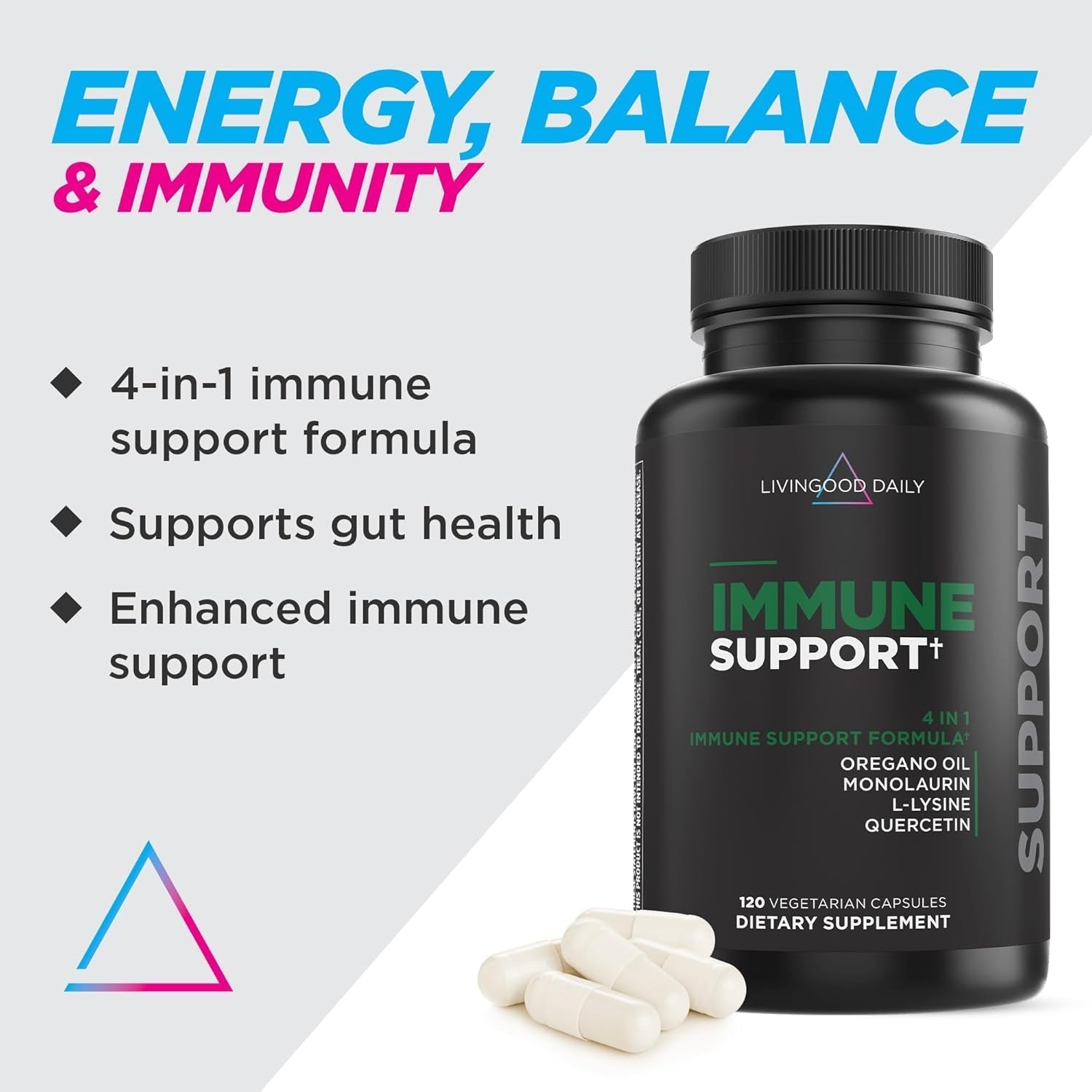 Livingood Daily Immune Support Supplement, 120 Capsules