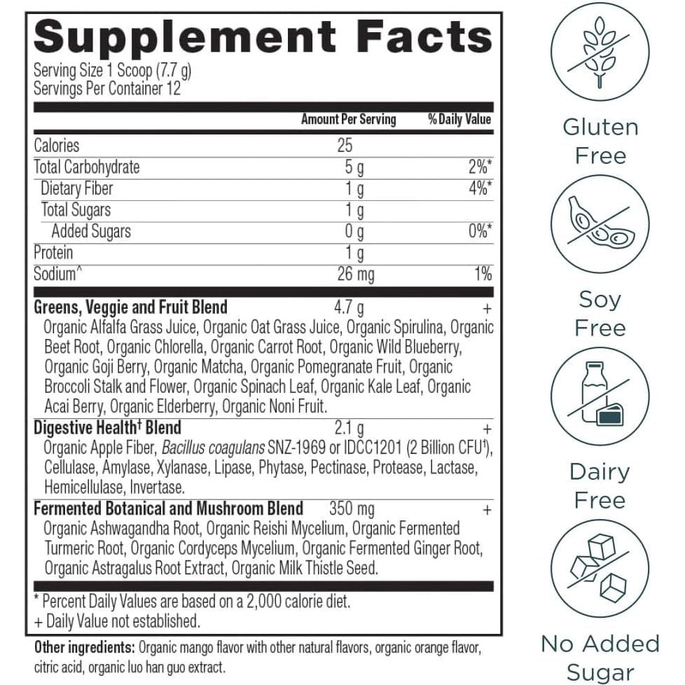 Ancient Nutrition Supergreens Powder with Probiotics - Digestive and Energy Support, 12 Servings, 3.3Oz