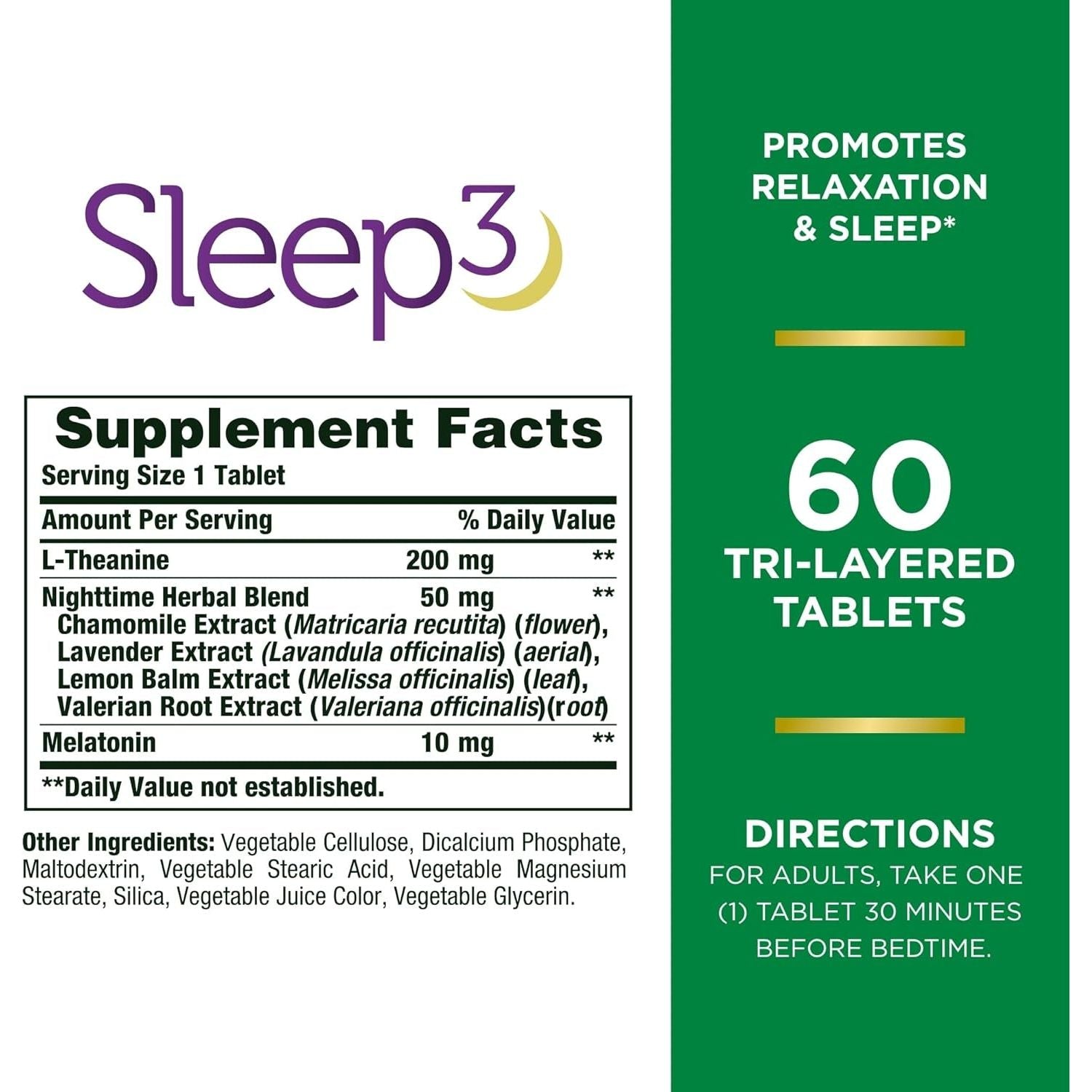 Nature'S Bounty Sleep3 Melatonin 10Mg, Maximum Strength 100% Drug Free Sleep Aid 60 Tablets