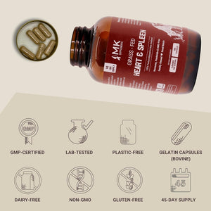 MK Supplements – Grass-Fed Heart & Spleen 3000 Mg, Heme Iron, Heart, Immunity, Allergy Support, 180 Capsules