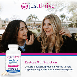 Just Thrive Probiotic & Antioxidant Supplement - 100% Spore-Based Digestive and Immune Support - 90 Caps
