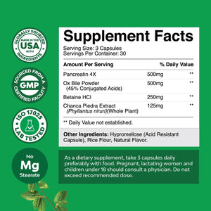 Gallbladder Support Digestive Enzymes with Ox Bile for Gallbladder & Pancreas Cleanse, Detox & Repair - 90 Capsules