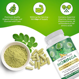 Organic Veda Moringa Leaf Powder Capsules, 1000Mg - Energy, Sleep & Immunity Support 360 Count