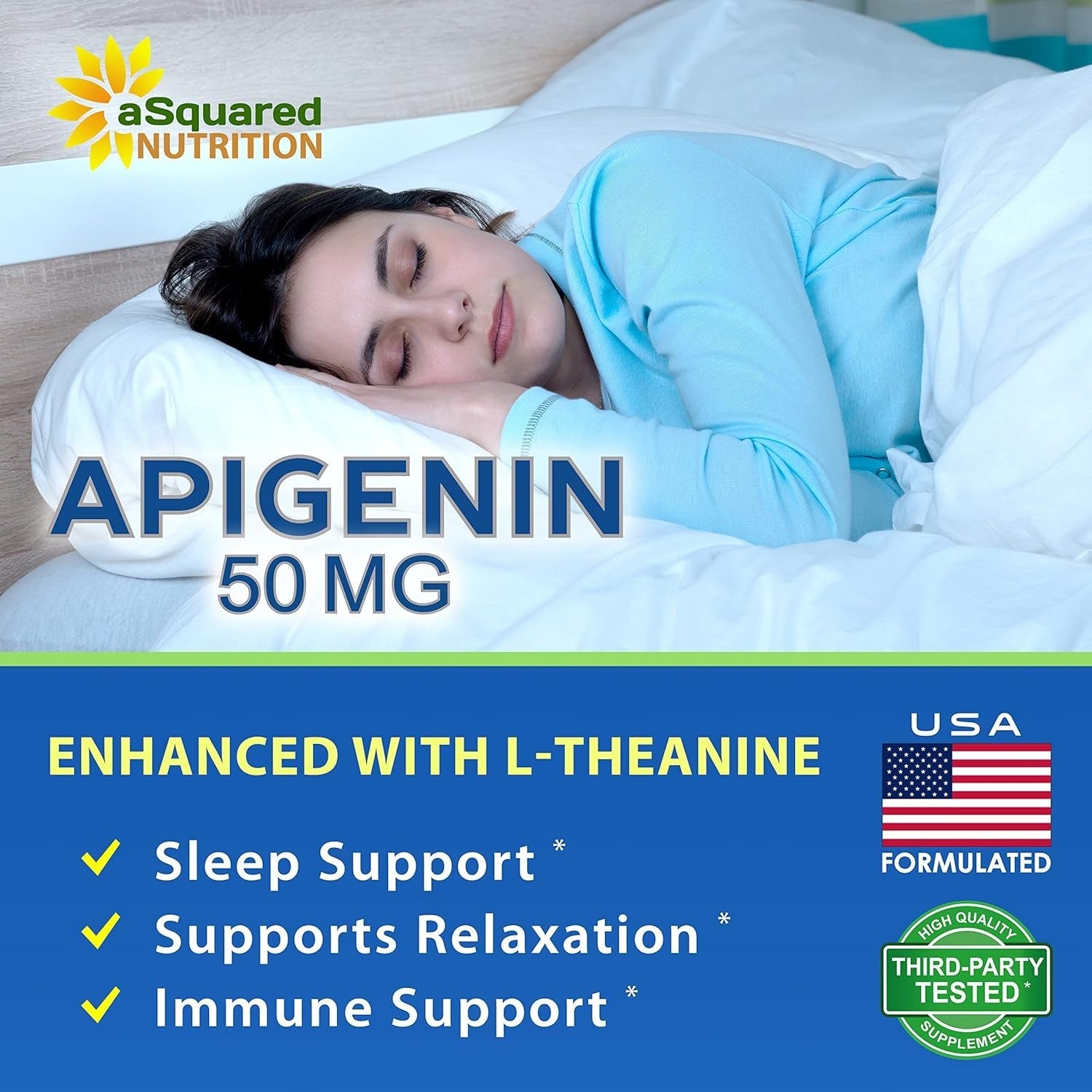Asquared Nutrition Apigenin 50Mg & L-Theanine 200Mg - 120 Capsules