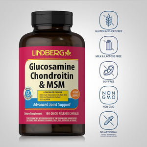Piping Rock Glucosamine Chondroitin MSM Capsules | Advanced Joint Support by Lindberg 180 Count