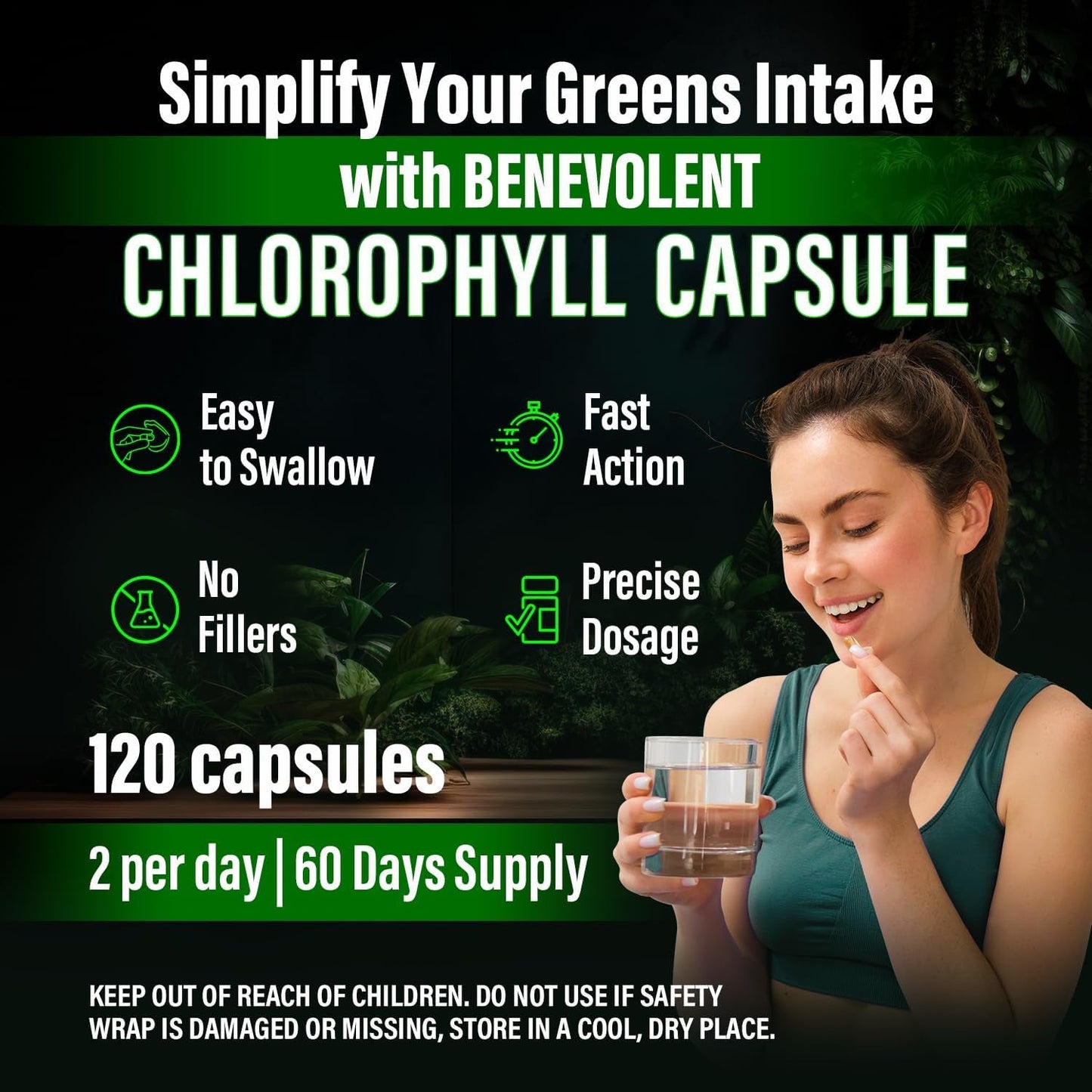 Benevolent Chlorophyll Capsules 700Mg - 100% Natural + Ultra Chlorophyll 20X Potency Concentration 120 Capsules
