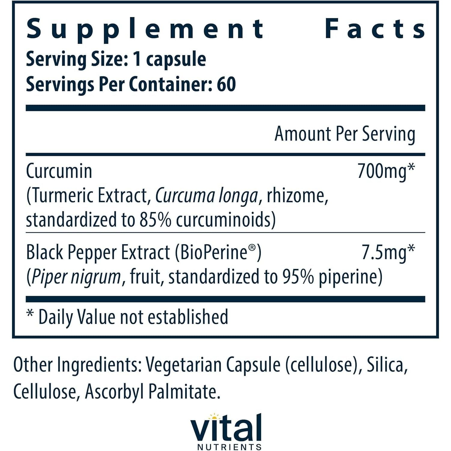 Vital Nutrients Curcumin Extract 700Mg | Antioxidant Support for Joint, Liver, and Cellular Health* 60 Capsules