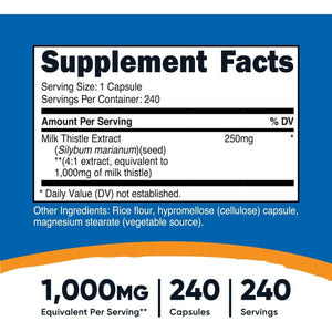 Nutricost Milk Thistle 1,000Mg Equivalent, 240 Capsules - 250Mg of 4:1 Extract