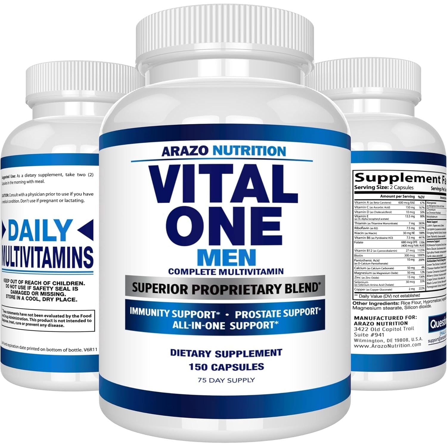 Arazo Nutrition Vital One Multivitamin for Men – Daily Wholefood Supplement - 150 Vegan