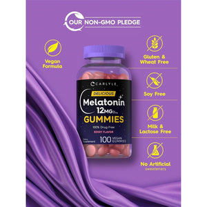 Carlyle Melatonin Gummies 12Mg | 100 Count | Berry Flavor