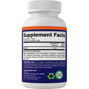 Vitamatic Melatonin 3Mg Tablets 1 Year Supply - Natural Berry Flavor - 365 Tablets