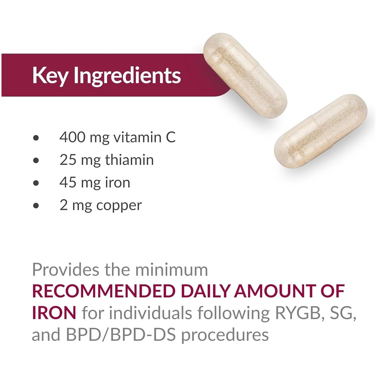 Bariatric Advantage Iron 45 Mg with Vitamin C for Gastric Bypass and Sleeve Gastrectomy Surgery Patients - 60 Count