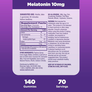 Natrol Melatonin Gummies, Sleep Support for Adults, 10 Mg Melatonin Supplement for Sleeping, 140 Gummies