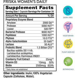 FRISKA Women’S Daily Digestive Enzyme and Probiotics Supplement, 30 Capsules
