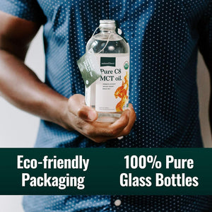 Natural Force Organic Pure C8 MCT Oil – Liquid MCT Oil in Glass Bottle Container –32 Ounce