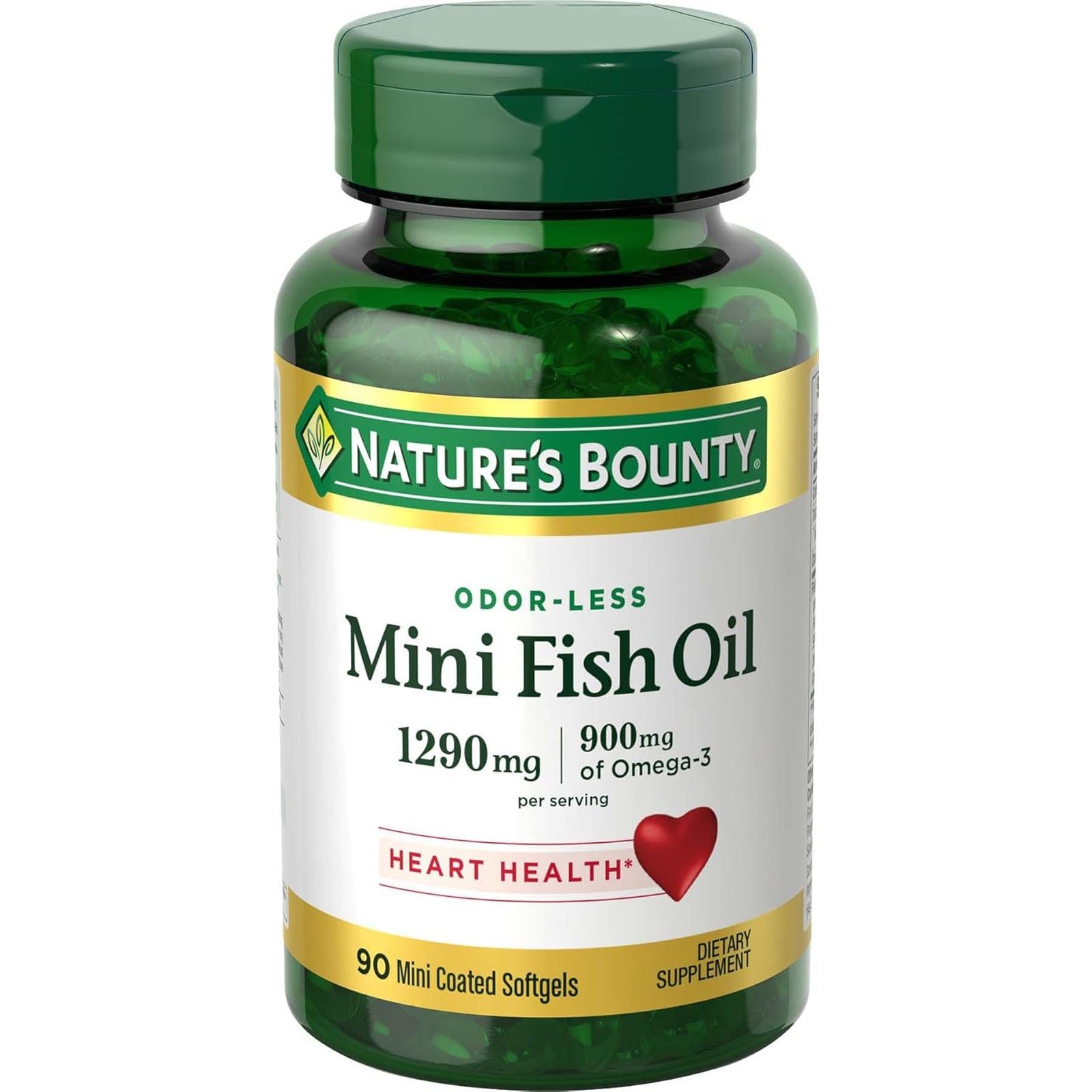 Nature'S Bounty Mini Fish Oil Softgels 1290 Mg, Omega-3, Supports Heart Health, Odor-Less, 90 Softgels