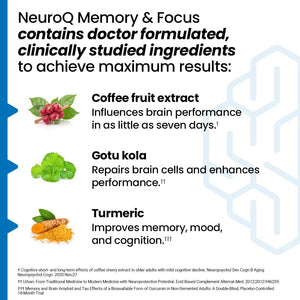 Neuroq Memory & Focus - Boosts Cognitive Performance & Healthy Brain Function - 60 Capsules