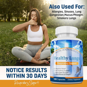 Healthy Lungs - Improve Lung Function, Breathe Better, Stop Mucus, Phlegm and Allergies Quickly 120 Capsules
