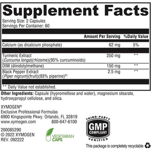 XYMOGEN Dimension 3 - DIM Supplement with Curcumin + Bioperine - Supports Healthy Estrogen Detox, Hormonal Balance for Women and Men (120 Capsules)