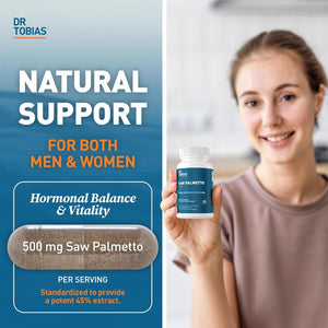 Dr. Tobias Saw Palmetto Supplement, Supports Urinary Health, Hormonal Balance, Prostate Health, & Hair Vitality, (500Mg,100 Servings)