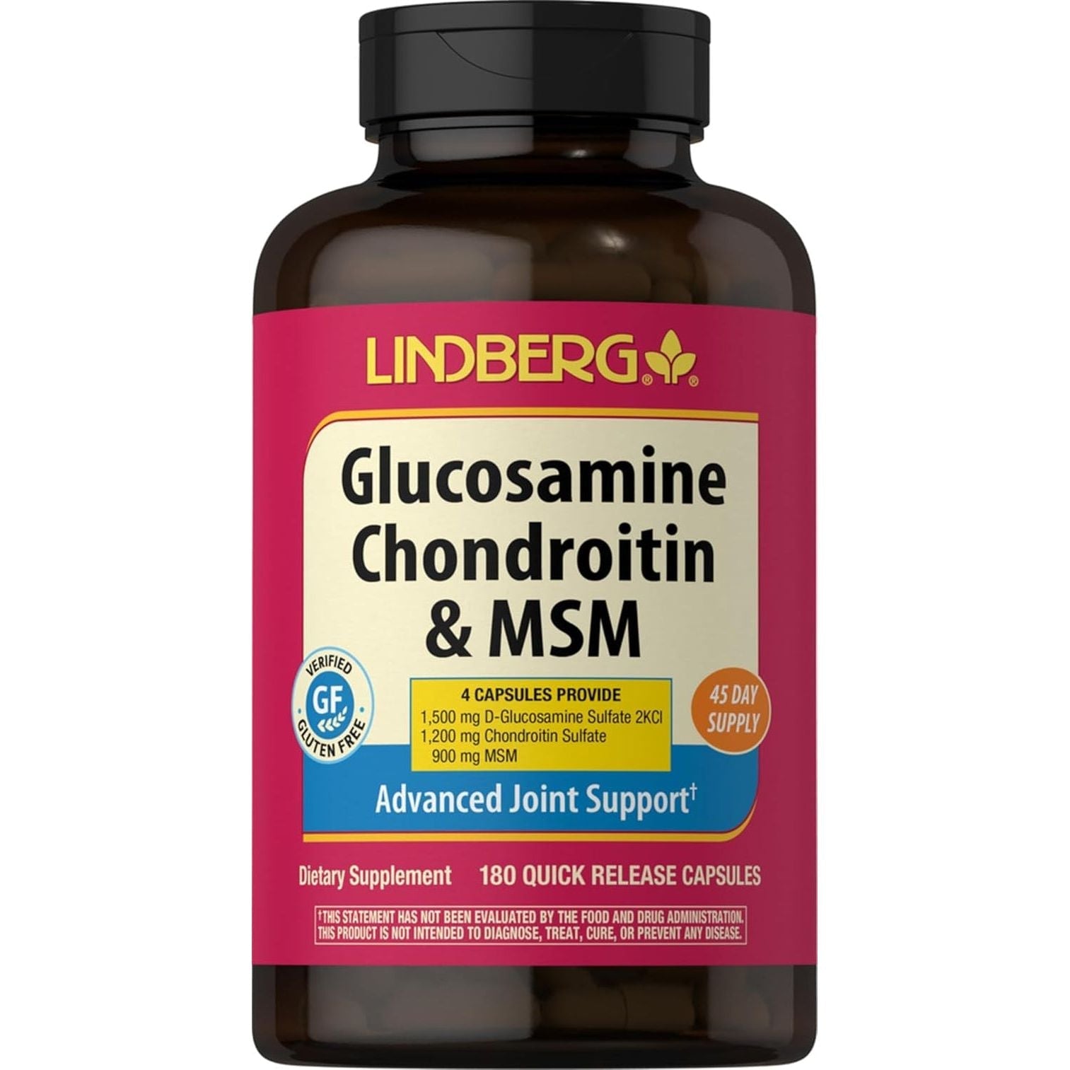 Piping Rock Glucosamine Chondroitin MSM Capsules | Advanced Joint Support by Lindberg 180 Count