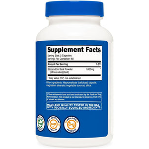 Nutricost Slippery Elm Bark Capsules 1000Mg per Serving, 120 Capsules
