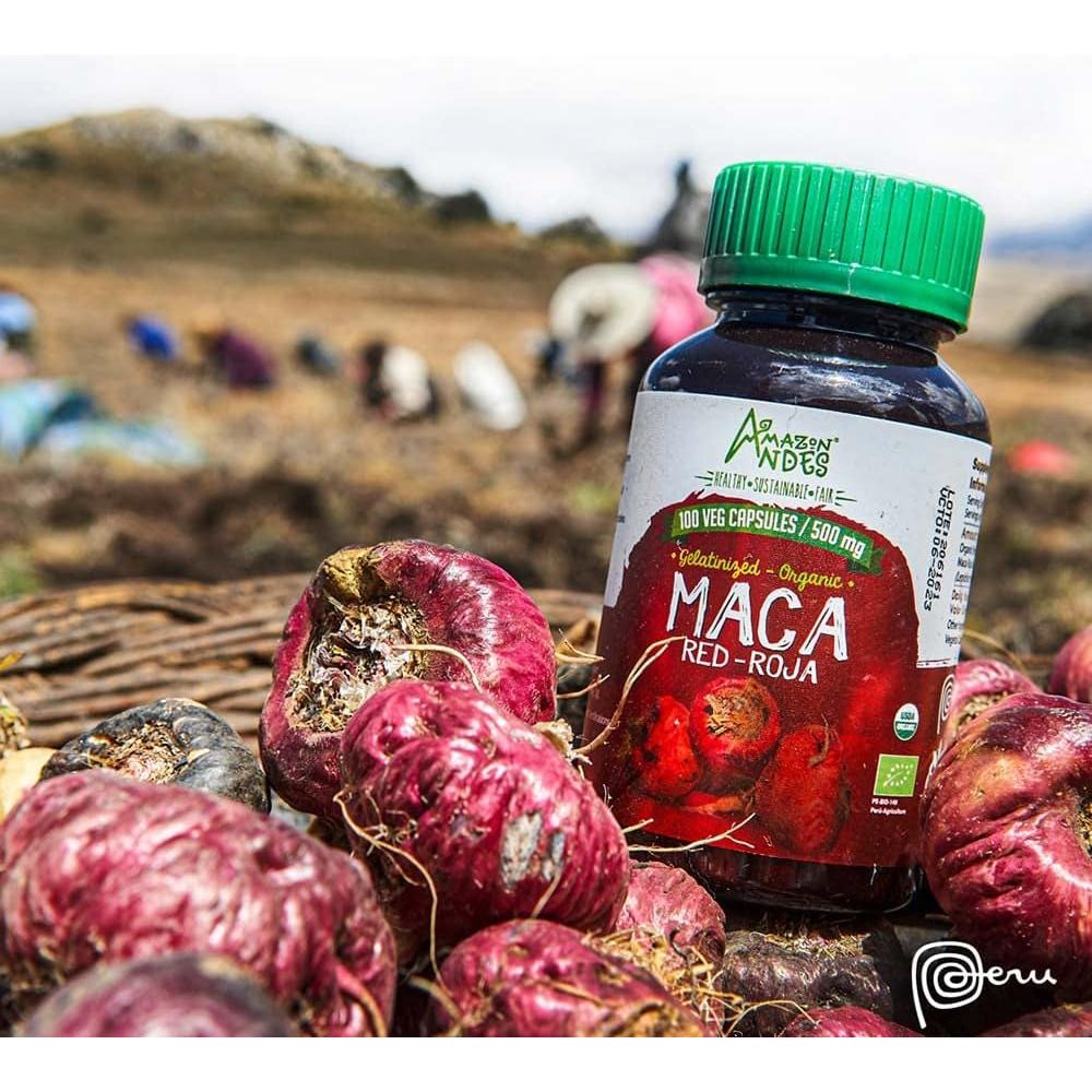 Amazon Andes Red Maca Root Capsules - Female Health Supplement - 100 Vegan Pills (1500Mg) - Made in Peru