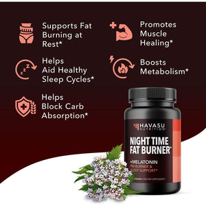 Night Time Fat Burner Capsules - Appetite Suppressant for Weight Loss - 60 Count