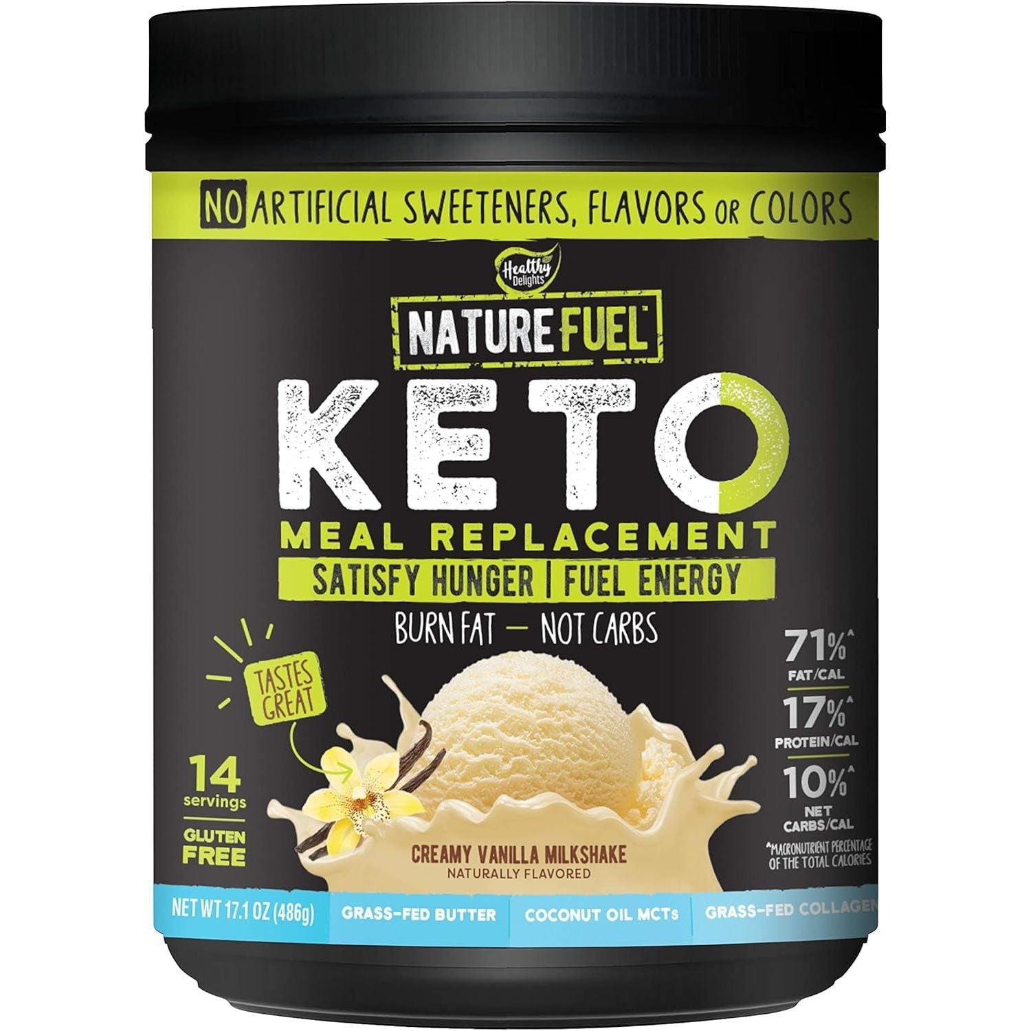 Nature Fuel Keto Meal Replacement Powder - Creamy Vanilla Milkshake - 14 Servings - 17.1 Fl Oz