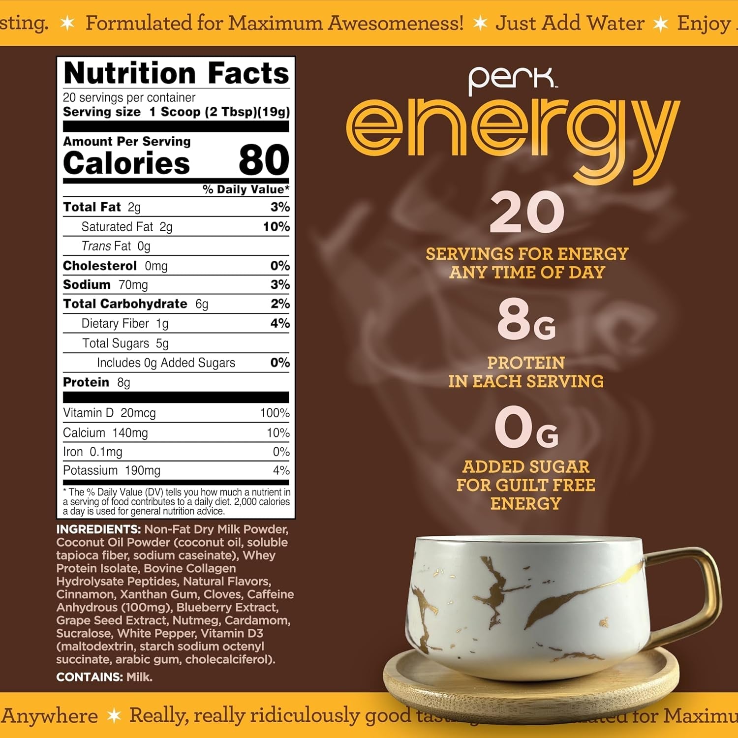 Perk Energy Original Chai Latte Flavored Drink Powder (20 Servings)
