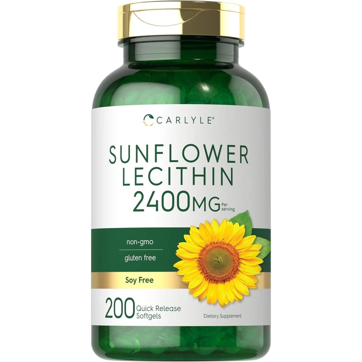 Carlyle Sunflower Lecithin Softgel Capsules | 2400Mg | 200 Count | Rich in Phosphatidyl Choline - Suppviv