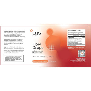 LUV Flow Drops®: Adaptogen Mushroom Blend for Mental Clarity & Energy, Focus & Immunity Support 30 Servings