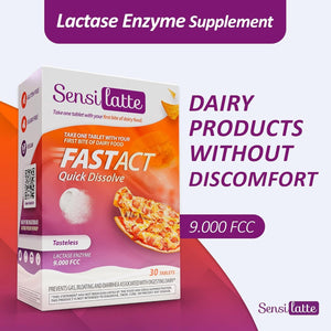 Lactase Enzyme Supplement (9.000 Fcc) - Quick Results for Dairy Ingestion, Quick Dissolve in Your Mouth 30 Tablets - SENSILATTE
