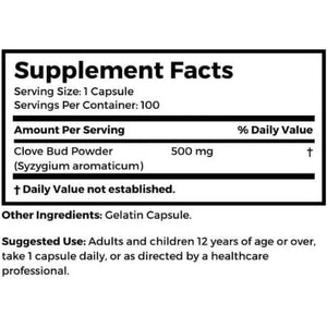 Dr Clark Cloves Healthcare Supplement - Natural Digestive Health, 500 Mg, 100 Pure Gelatin Capsules